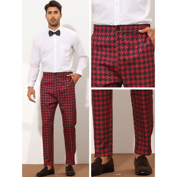 Houndstooth Dress Pants Big and Tall Regular Fit Plaid Checked Trousers - Picture 4 of 6